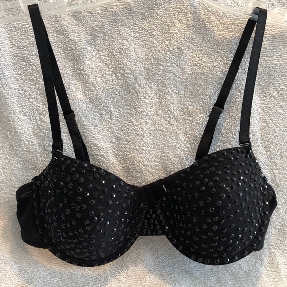 Hand rhinestoned black bra size 32A - Picture 1 of 4